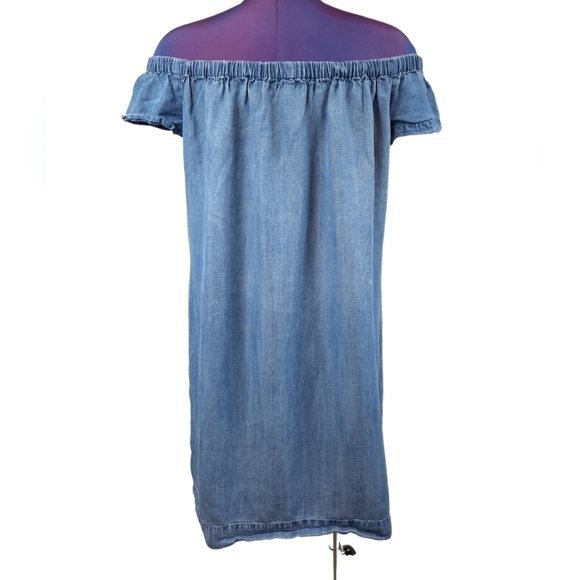 Cloth & Stone Anthropologie Denim Chambray Off the Shoulder Dress Size Small - Picture 4 of 8